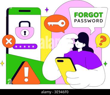Forgot Password Vector Illustration Account Recovery Concept With Mobile Login Security Lock Verification Code and User Authentication Design Stock Vector