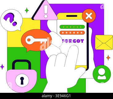 Forgot Password Vector Illustration Account Recovery Concept With Mobile Login Security Lock Verification Code and User Authentication Design Stock Vector