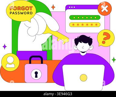 Forgot Password Vector Illustration Account Recovery Concept With Mobile Login Security Lock Verification Code and User Authentication Design Stock Vector