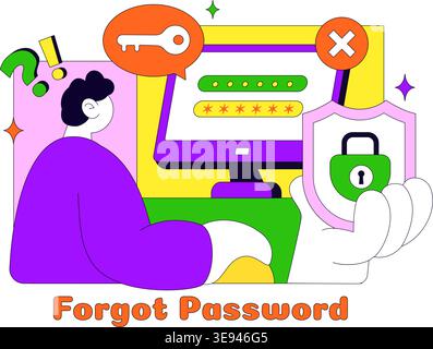 Forgot Password Vector Illustration Account Recovery Concept With Mobile Login Security Lock Verification Code and User Authentication Design Stock Vector