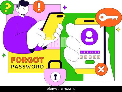 Forgot Password Vector Illustration Account Recovery Concept With Mobile Login Security Lock Verification Code and User Authentication Design Stock Vector