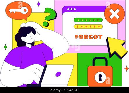 Forgot Password Vector Illustration Account Recovery Concept With Mobile Login Security Lock Verification Code and User Authentication Design Stock Vector