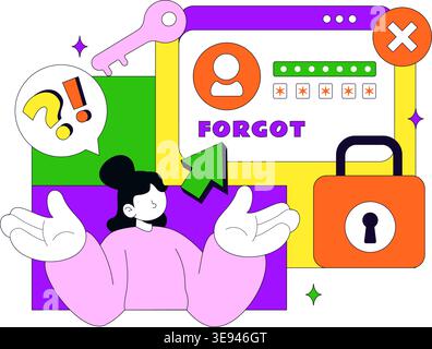 Forgot Password Vector Illustration Account Recovery Concept With Mobile Login Security Lock Verification Code and User Authentication Design Stock Vector