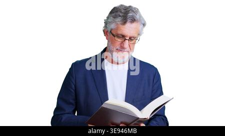 Senior man reading book showing wisdom and knowledge Stock Photo
