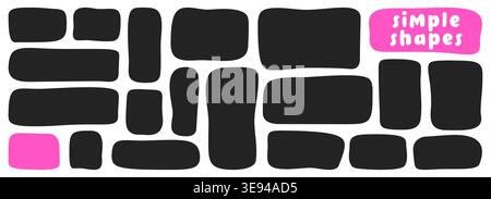 Set of wavy organic rectangle drawn in black and white color. Stock Vector