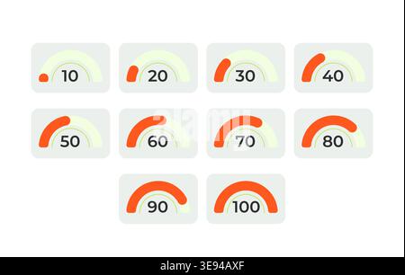 Semi circular gauge progress flat UI data visualization element set Stock Vector