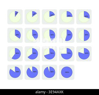Pie chart progress flat UI data visualization element set Stock Vector
