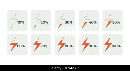 Energy lightning bolt charge flat UI data visualization element set Stock Vector