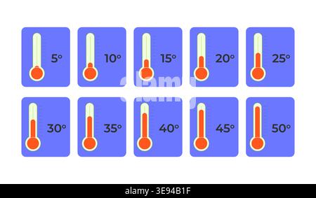 Thermometer temperature from 5 to 50 degrees flat UI data visualization element set Stock Vector
