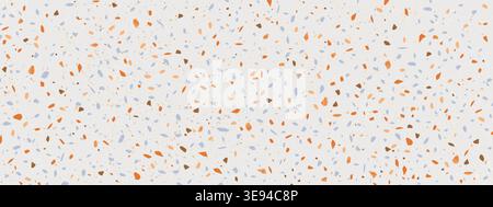 Seamless terrazzo pattern with color marble chips and stone fragments. Vector realistic illustration of modern floor texture with orange and grey mosaic elements for contemporary terrazzo interiors Stock Vector