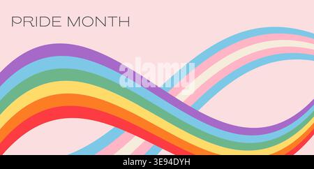 Queer pride month background with inclusive rainbow and transgender flag lines. Abstract vector banner, flowing y2k aesthetic graphic for queer event Stock Vector