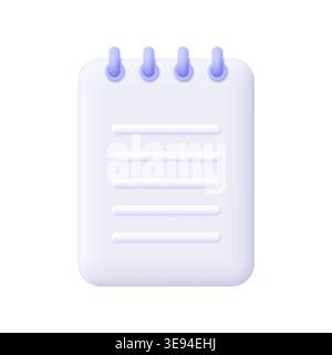 Paper board notebook or notepad with text and spiral rings. Business , office, education concept. 3d vector icon. Cartoon minimal style. Stock Vector
