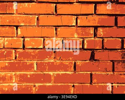 Red orange brick wall background with rough grunge texture in urban illustration Stock Vector