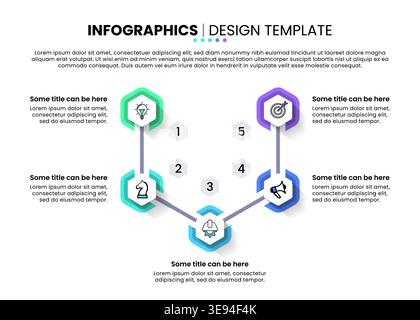 Infographic template with icons and 5 options or steps. Hexagons. Can be used for workflow layout, diagram, banner, webdesign. Vector illustration Stock Vector