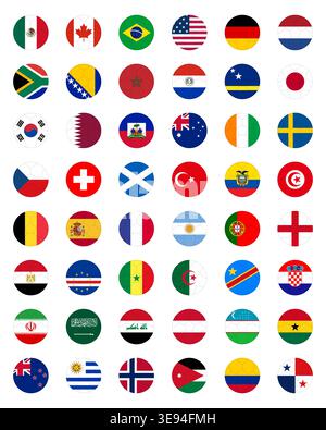 Vector football ball icons with world national flags on white background Stock Vector