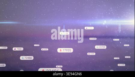 Floating central rounded badge displaying 77931 hovering in virtual gradient field, with lens flare Stock Photo