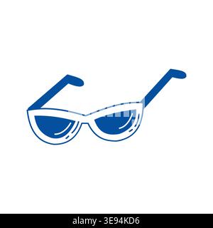 Sunglasses vector blue line art doodle summer accessory icon for beach branding Stock Vector