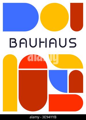 Minimalist Bauhaus Graphic with Large Color Blocks and Rounded Abstract Forms Vector Illustration Stock Vector