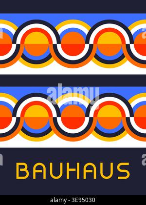 Bauhaus-Inspired Wave Pattern with Concentric Circles and Repetitive Color Rhythm Vector Illustration Stock Vector