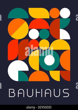Modern Bauhaus Abstract Art with Rounded Color Blocks and Dark Background Vector Illustration Stock Vector