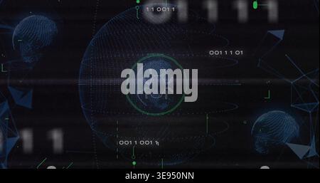 Scanning central HUD target after binary stream detection, detecting malware bug icon in data space Stock Photo
