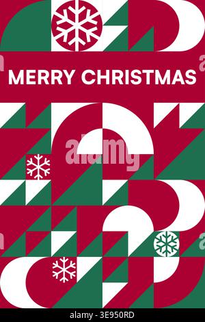 A bold red and green holiday poster with dynamic geometric patterns and modern Bauhaus aesthetics Ideal for contemporary Christmas cards posters and s Stock Vector