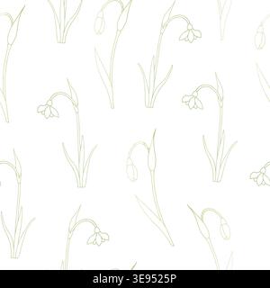 Vector spring snowdrop seamless pattern flowers. Graphic easter hand drawn illustration isolated on background. Botanical and wedding, baby clip art Stock Vector