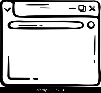 Doodle Browser Window icon for interface wireframing. Hand drawn doodle illustration of a web browser frame with navigation button Stock Vector