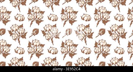 Seamless cotton plant pattern in flat style. Natural ornament for textile, fabric, paper, and home decor design. Vector illustration. Stock Vector