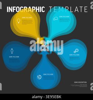 An abstract infographic template featuring five colorful petal steps for data visualization. This infographic template provides a modern layout for bu Stock Vector