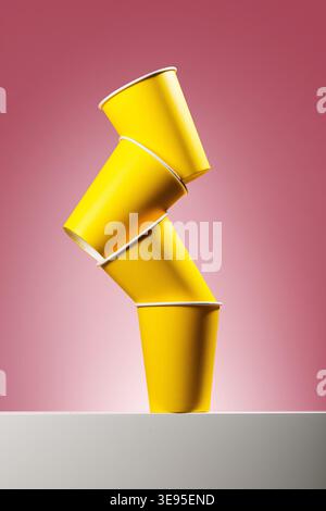 Yellow paper coffee cups for free promo Stock Photo