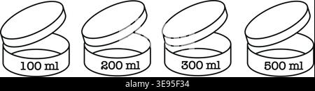 Measuring jar icons set with ml scale – containers, volume measurement symbols Stock Vector