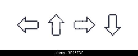 Directional pixel style symbols representing navigation controls for menus interfaces and interactive systems Stock Vector