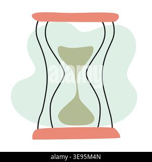 Hourglass illustration with a minimalist design featuring a light green background and simple lines, representing the passage of time and time Stock Vector