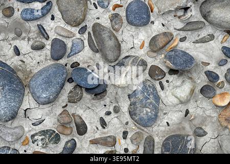 Natural Pattern of Smooth River Pebbles, Rocks or Stones in River Bed of Durance River Provence France Stock Photo