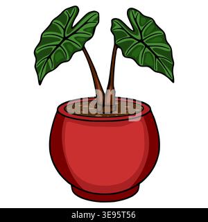 Vibrant vector illustration of a potted plant with large green leaves in a red pot Stock Vector