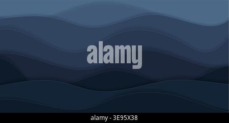 Midnight Luxury Waves Background Abstract Night Paper Cut Layers with Golden Light Outlines. Dark Indigo Backdrop for Premium Branding and Tech Design Stock Vector
