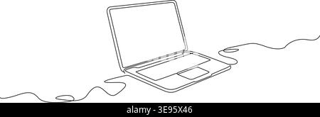 simple continuous line drawing of laptop computer, line art vector illustration Stock Vector