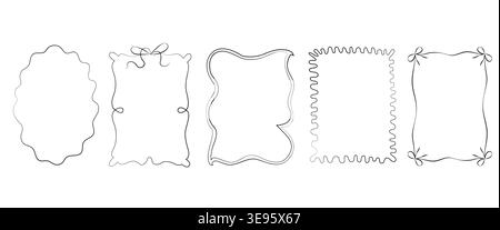 Hand-drawn decorative festive frames with bows illustration, for product design, wedding decor, menu, cards, invitation Stock Vector