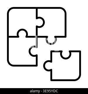 Four piece puzzle outline with one piece separated. Vector on white background Stock Vector