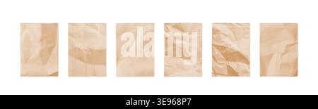 Old paper. Brown craft texture. Piece of cut parchment for vintage note. Kraft letter or crumpled post card. Wrinkled notepaper. Blank document. Cardboard shape. Folded pages set. Vector background Stock Vector