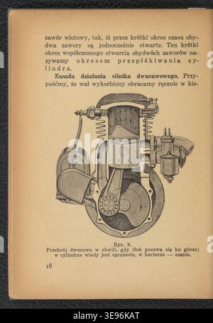 Lucjan Kapitaniak (1890–1957) was a Polish engineer and military officer, known for his work in military technology and motorbike mechanics. *Działanie i obsługa motocykla* (1935) was a manual on motorcycle operation and maintenance, published by the Main Military Publishing House in Warsaw. The archival image presents a copy of the original publication. Stock Photo