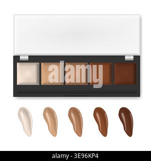 Makeup concealer palette with smear samples isolated on white background, realistic illustration. Vector template Stock Vector