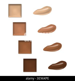 Make-up palette with smear samples isolated on white background, realistic illustration. Makeup concealer, cream eyeshadow, lipstick, vector template Stock Vector