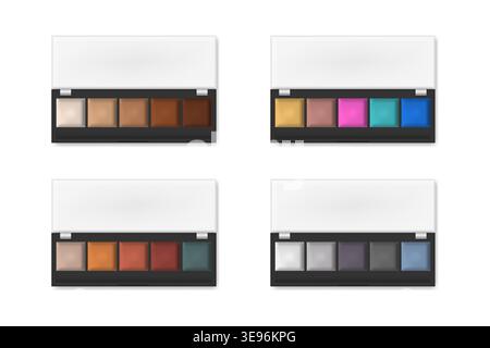 Makeup eyeshadow palettes isolated on white background, realistic illustration. Make-up eye shadow palette set. Vector template Stock Vector