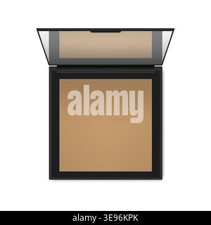 Compact make-up powder isolated on white background, realistic mockup illustration. Makeup product package. Open square cosmetic case with mirror Stock Vector