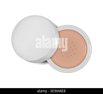 Open jar of makeup loose setting powder top view isolated on white background, vector illustration Stock Vector