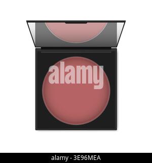 Make-up powder blush container isolated on white background. Open compact makeup blusher case with mirror - top view, vector template Stock Vector