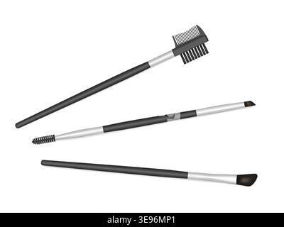 Eyebrow and eyelash make-up brush set, vector illustration. Brow and lash care brushes for eye makeup isolated on white background Stock Vector