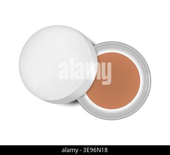 Open jar of cream makeup foundation, blush, eyeshadow or other makeup product top view isolated on white background, realistic vector illustration Stock Vector